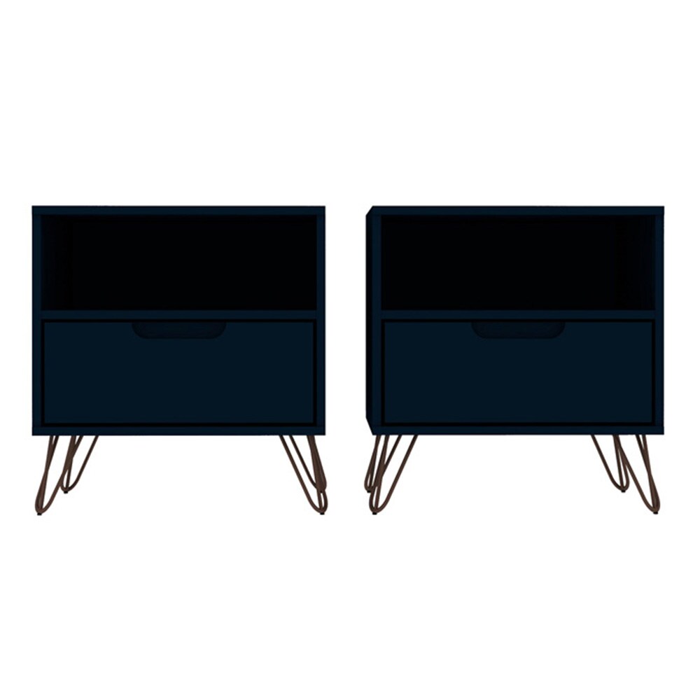 Manhattan Comfort - Rockefeller Nightstand with 2 Drawers in Tatiana Midnight Blue - Set of 2 - 2-101GMC4 veiw 1