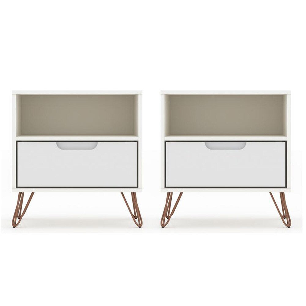 Manhattan Comfort - Rockefeller Nightstand with 2 Drawers in White - Set of 2 - 2-101GMC1 veiw 1