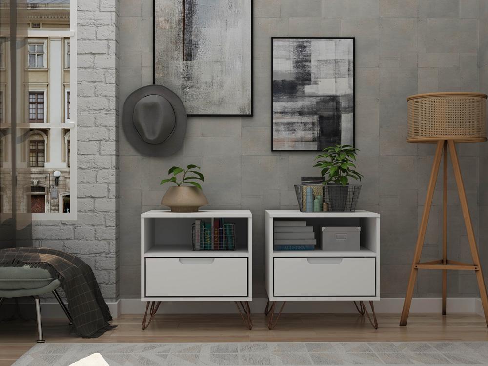 Manhattan Comfort - Rockefeller Nightstand with 2 Drawers in White - Set of 2 - 2-101GMC1 veiw 9