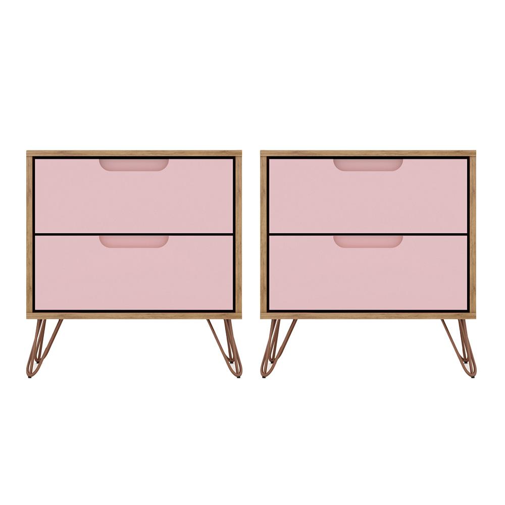Manhattan Comfort - Rockefeller Nightstand with 4 Drawers in Nature and Rose Pink - Set of 2 - 2-102GMC6 veiw 1