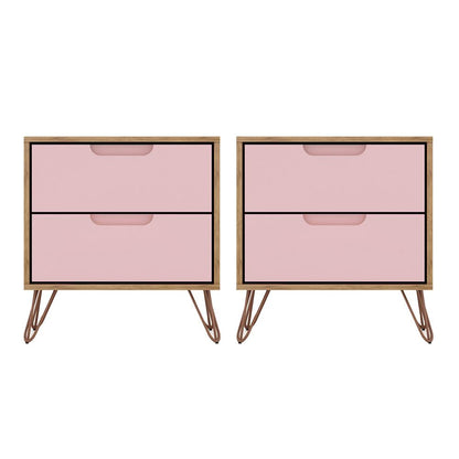 Manhattan Comfort - Rockefeller Nightstand with 4 Drawers in Nature and Rose Pink - Set of 2 - 2-102GMC6 veiw 1