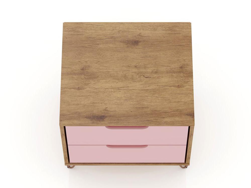 Manhattan Comfort - Rockefeller Nightstand with 4 Drawers in Nature and Rose Pink - Set of 2 - 2-102GMC6 veiw 2