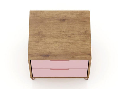 Manhattan Comfort - Rockefeller Nightstand with 4 Drawers in Nature and Rose Pink - Set of 2 - 2-102GMC6 veiw 2