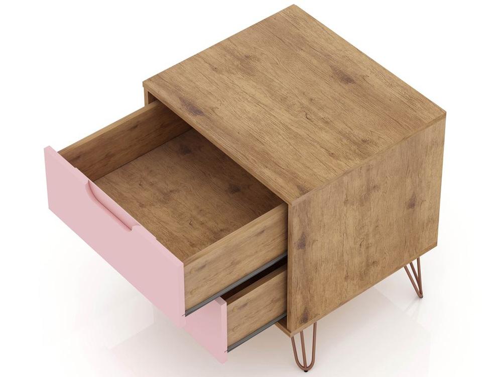 Manhattan Comfort - Rockefeller Nightstand with 4 Drawers in Nature and Rose Pink - Set of 2 - 2-102GMC6 veiw 3