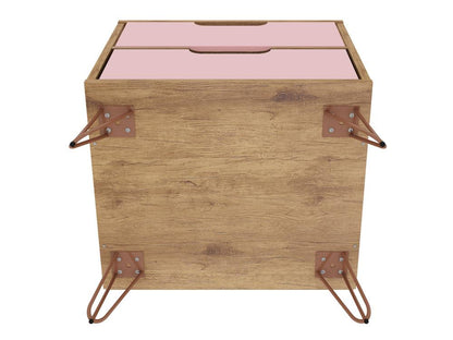 Manhattan Comfort - Rockefeller Nightstand with 4 Drawers in Nature and Rose Pink - Set of 2 - 2-102GMC6 veiw 4