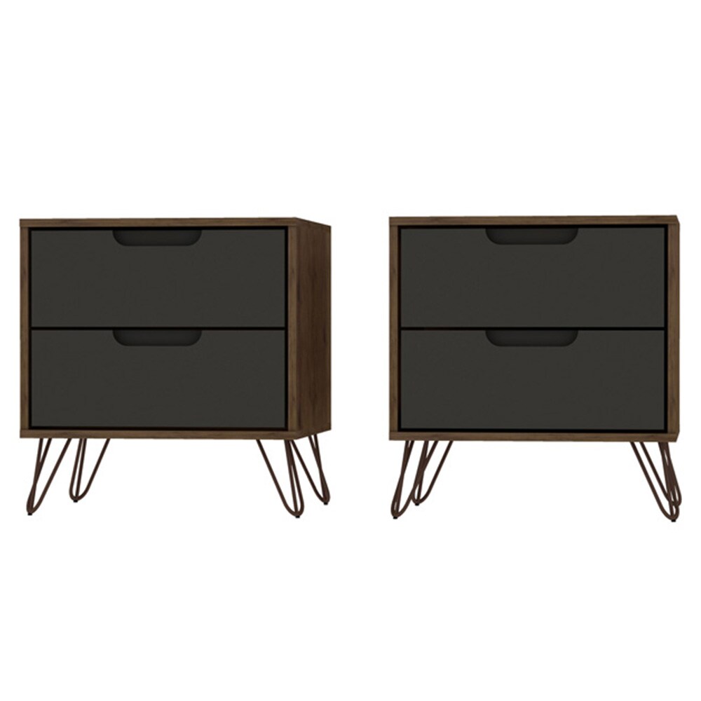 Manhattan Comfort - Rockefeller Nightstand with 4 Drawers in Nature and Textured Grey - Set of 2 - 2-102GMC7 veiw 1