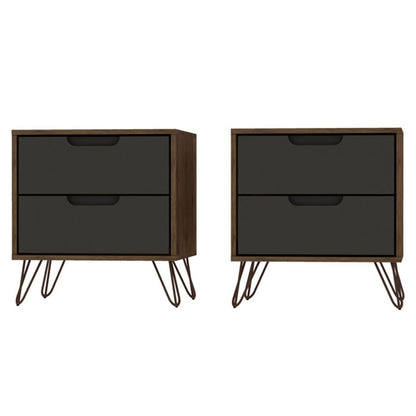 Manhattan Comfort - Rockefeller Nightstand with 4 Drawers in Nature and Textured Grey - Set of 2 - 2-102GMC7 veiw 1