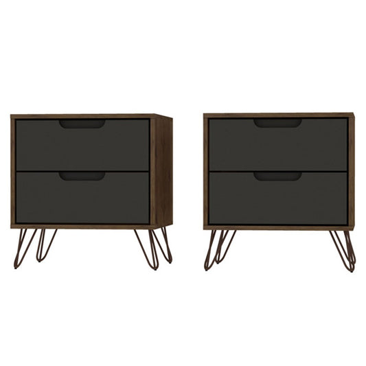 Manhattan Comfort - Rockefeller Nightstand with 4 Drawers in Nature and Textured Grey - Set of 2 - 2-102GMC7 veiw 1