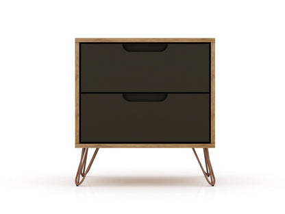 Manhattan Comfort - Rockefeller Nightstand with 4 Drawers in Nature and Textured Grey - Set of 2 - 2-102GMC7 veiw 2