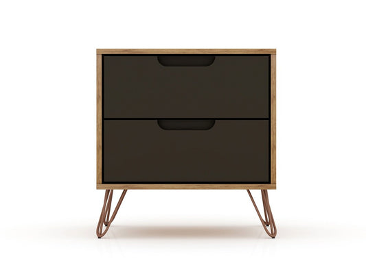 Manhattan Comfort - Rockefeller Nightstand with 4 Drawers in Nature and Textured Grey - Set of 2 - 2-102GMC7 veiw 2