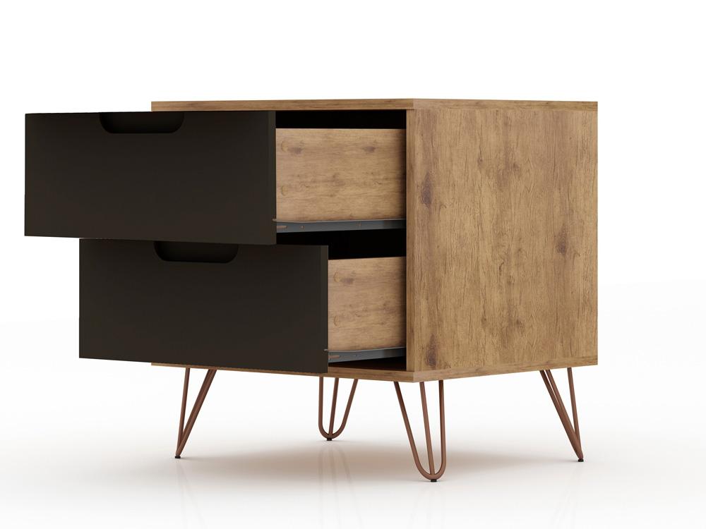 Manhattan Comfort - Rockefeller Nightstand with 4 Drawers in Nature and Textured Grey - Set of 2 - 2-102GMC7 veiw 3