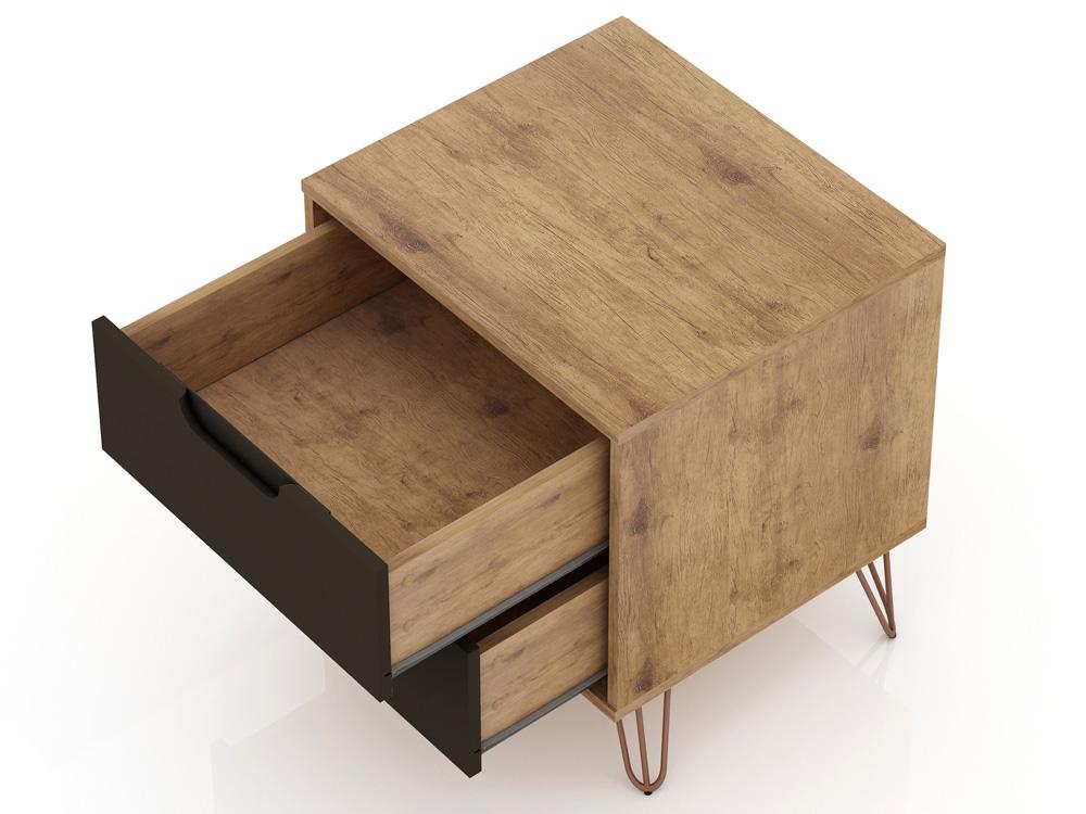 Manhattan Comfort - Rockefeller Nightstand with 4 Drawers in Nature and Textured Grey - Set of 2 - 2-102GMC7 veiw 4