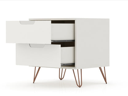 Manhattan Comfort - Rockefeller Nightstand with 4 Drawers in Off White and Nature - Set of 2 - 2-102GMC3 veiw 3