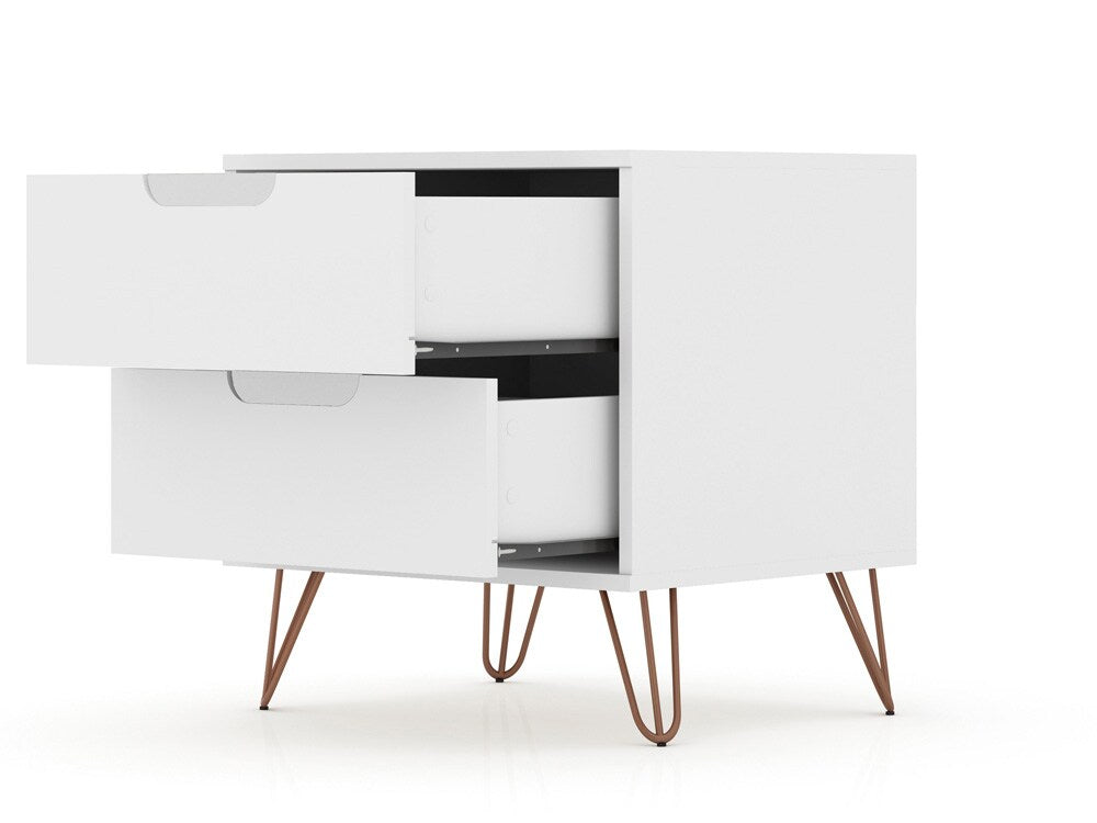 Manhattan Comfort - Rockefeller Nightstand with 4 Drawers in White - Set of 2 - 2-102GMC1 veiw 3