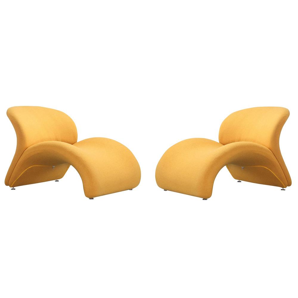 Manhattan Comfort - Rosebud Wool Blend Accent Chair with Metal Legs in Yellow - Set of 2 - 2-AC013-YL veiw 1