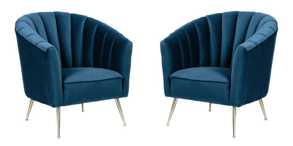 Manhattan Comfort - Rosemont Velvet Accent Chair with Metal Legs in Blue and Gold - Set of 2 - 2-AC056-BL veiw 1