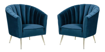 Manhattan Comfort - Rosemont Velvet Accent Chair with Metal Legs in Blue and Gold - Set of 2 - 2-AC056-BL veiw 1
