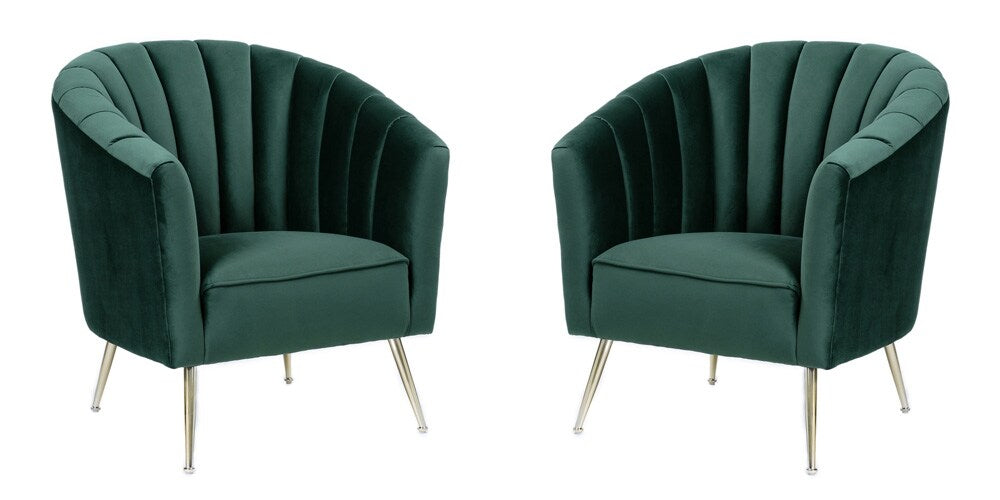 Manhattan Comfort - Rosemont Velvet Accent Chair with Metal Legs in Green and Gold - Set of 2 - 2-AC056-GR veiw 1