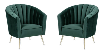 Manhattan Comfort - Rosemont Velvet Accent Chair with Metal Legs in Green and Gold - Set of 2 - 2-AC056-GR veiw 1