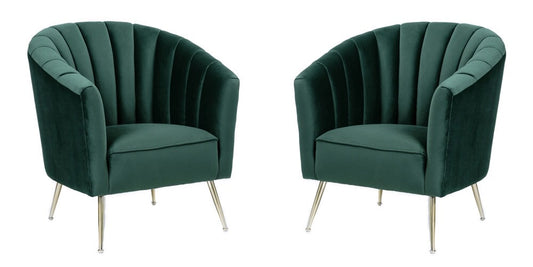 Manhattan Comfort - Rosemont Velvet Accent Chair with Metal Legs in Green and Gold - Set of 2 - 2-AC056-GR veiw 1