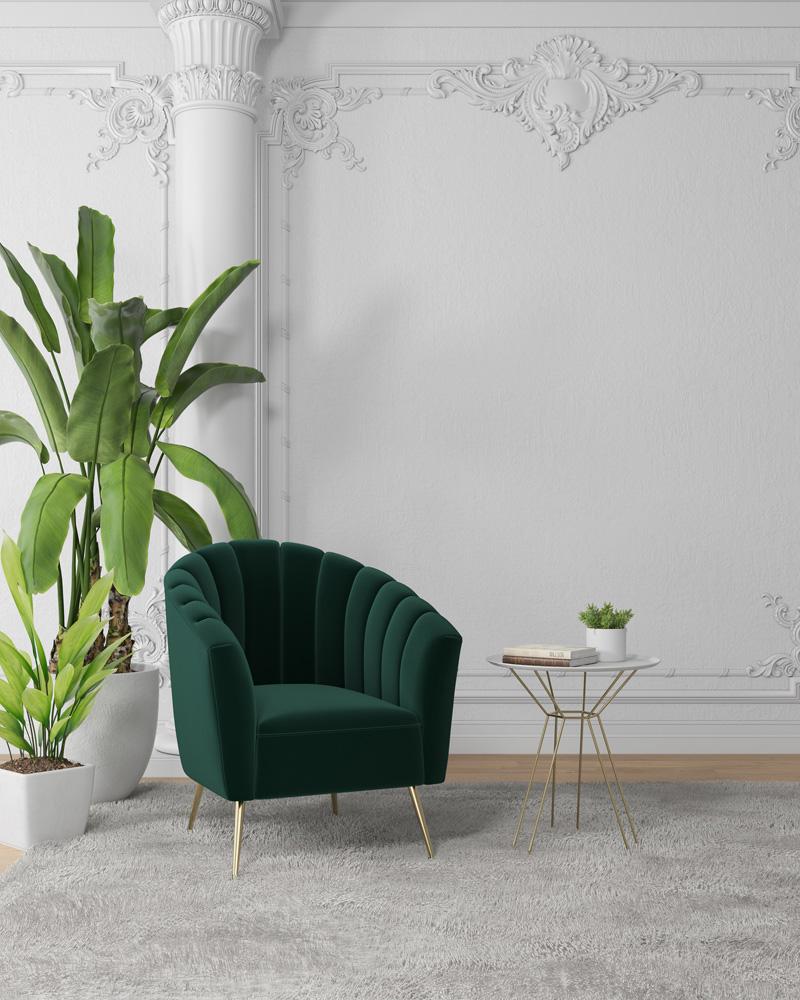 Manhattan Comfort - Rosemont Velvet Accent Chair with Metal Legs in Green and Gold - Set of 2 - 2-AC056-GR veiw 8