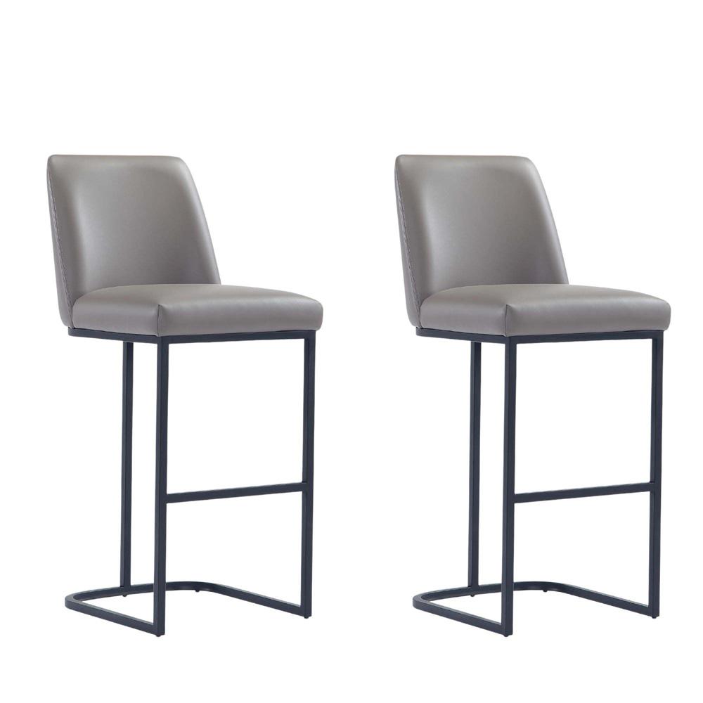 Manhattan Comfort - Serena Leatherette Barstool with Metal Legs in Grey - Set of 2 - 2-BS020-GY veiw 1
