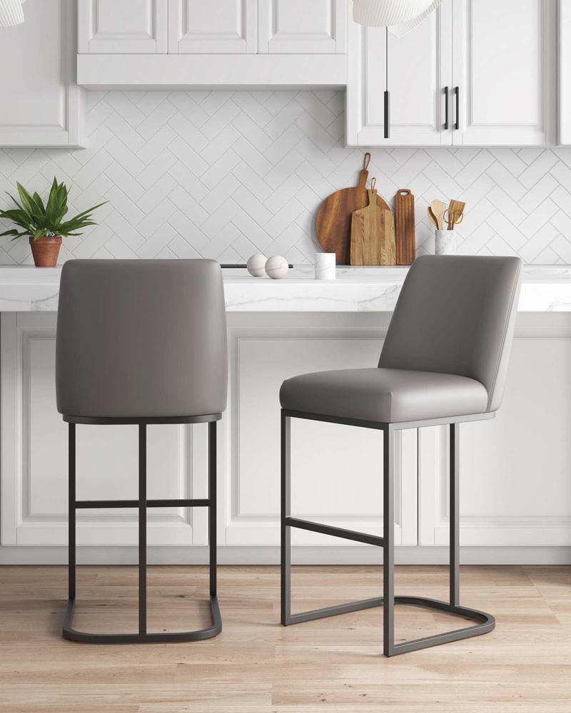 Manhattan Comfort - Serena Leatherette Barstool with Metal Legs in Grey - Set of 2 - 2-BS020-GY veiw 9
