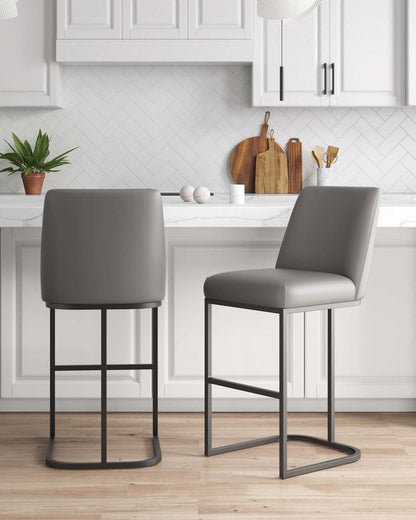 Manhattan Comfort - Serena Leatherette Barstool with Metal Legs in Grey - Set of 2 - 2-BS020-GY veiw 9