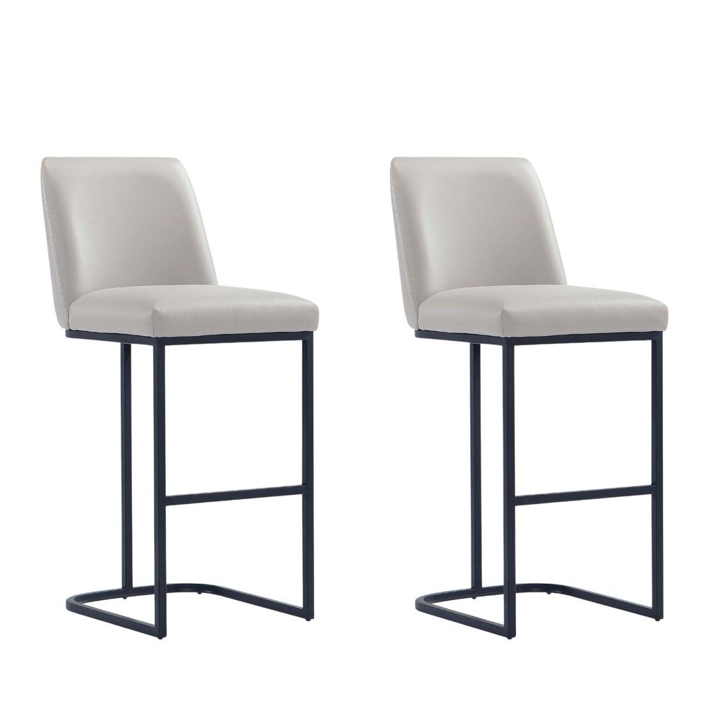 Manhattan Comfort - Serena Leatherette Barstool with Metal Legs in Light Grey - Set of 2 - 2-BS020-LG veiw 1