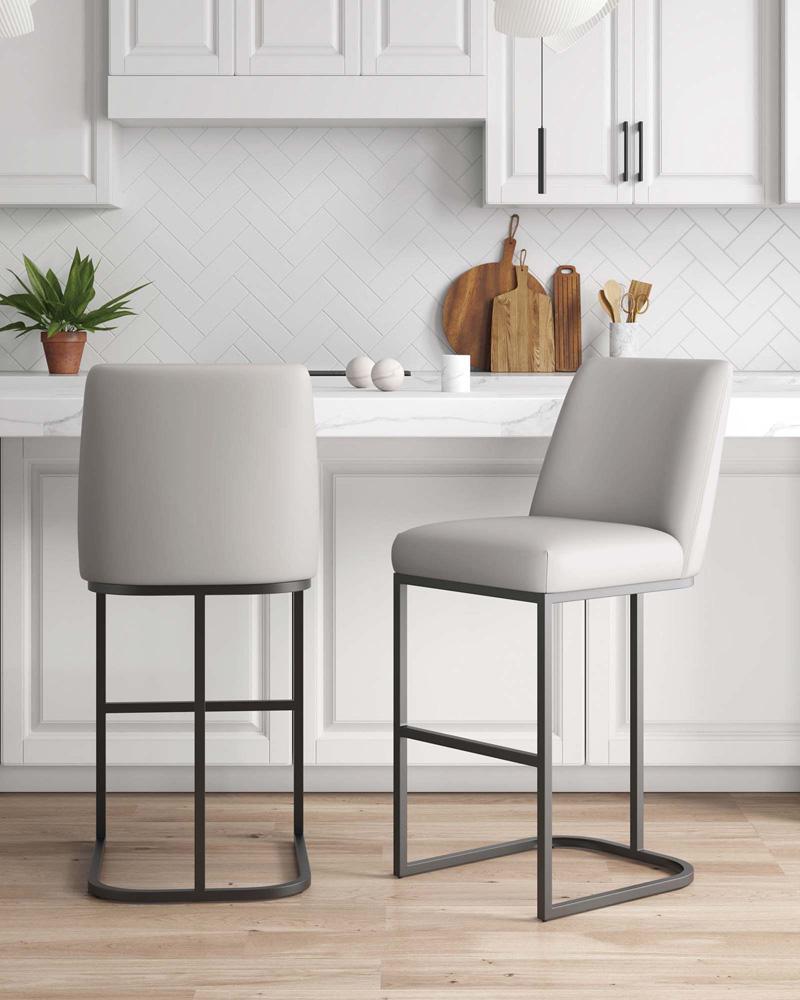Manhattan Comfort - Serena Leatherette Barstool with Metal Legs in Light Grey - Set of 2 - 2-BS020-LG veiw 9