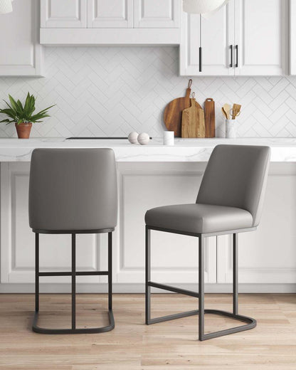 Manhattan Comfort - Serena Leatherette Counter Stool with Metal Legs in Grey - Set of 2 - 2-CS017-GY veiw 9