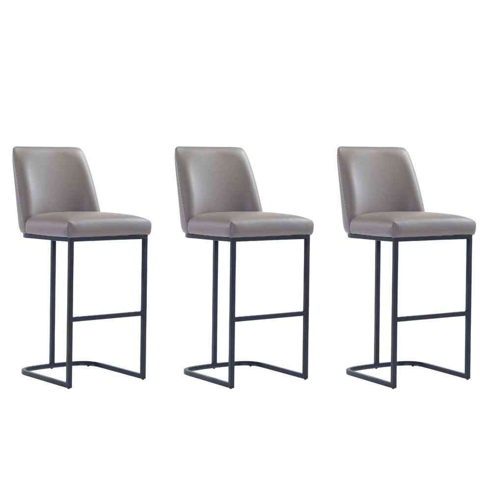 Manhattan Comfort - Serena Leatherette Barstool with Metal Legs in Grey - Set of 3 - 3-BS020-GY veiw 1