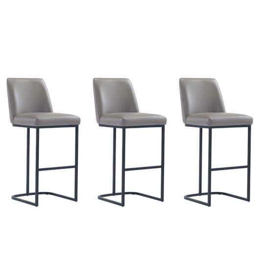 Manhattan Comfort - Serena Leatherette Barstool with Metal Legs in Grey - Set of 3 - 3-BS020-GY veiw 1
