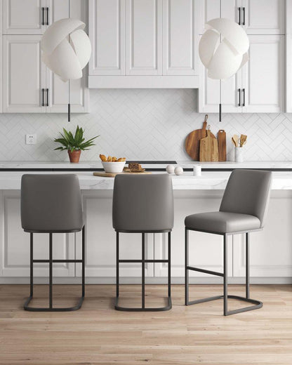 Manhattan Comfort - Serena Leatherette Barstool with Metal Legs in Grey - Set of 3 - 3-BS020-GY veiw 9