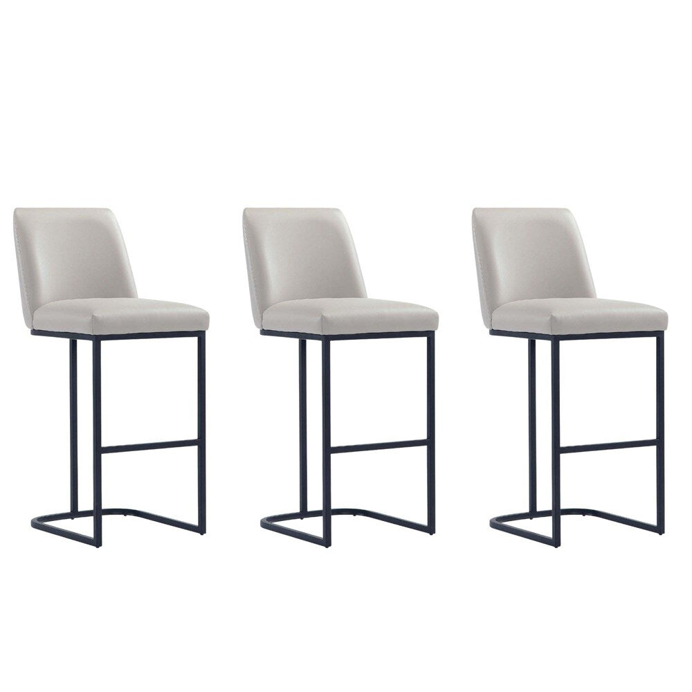 Manhattan Comfort - Serena Leatherette Barstool with Metal Legs in Light Grey - Set of 3 - 3-BS020-LG veiw 1