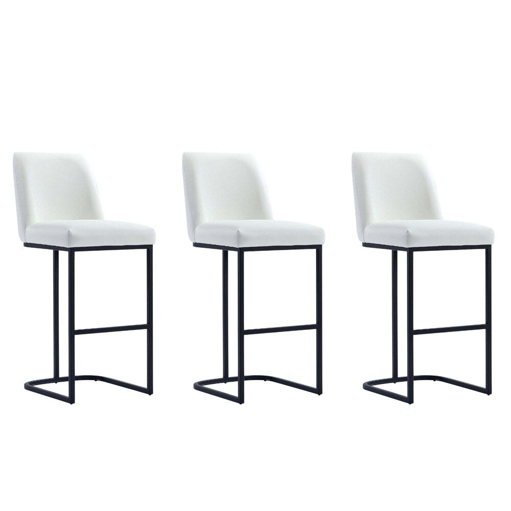 Manhattan Comfort - Serena Leatherette Barstool with Metal Legs in White - Set of 3 - 3-BS020-WH veiw 1