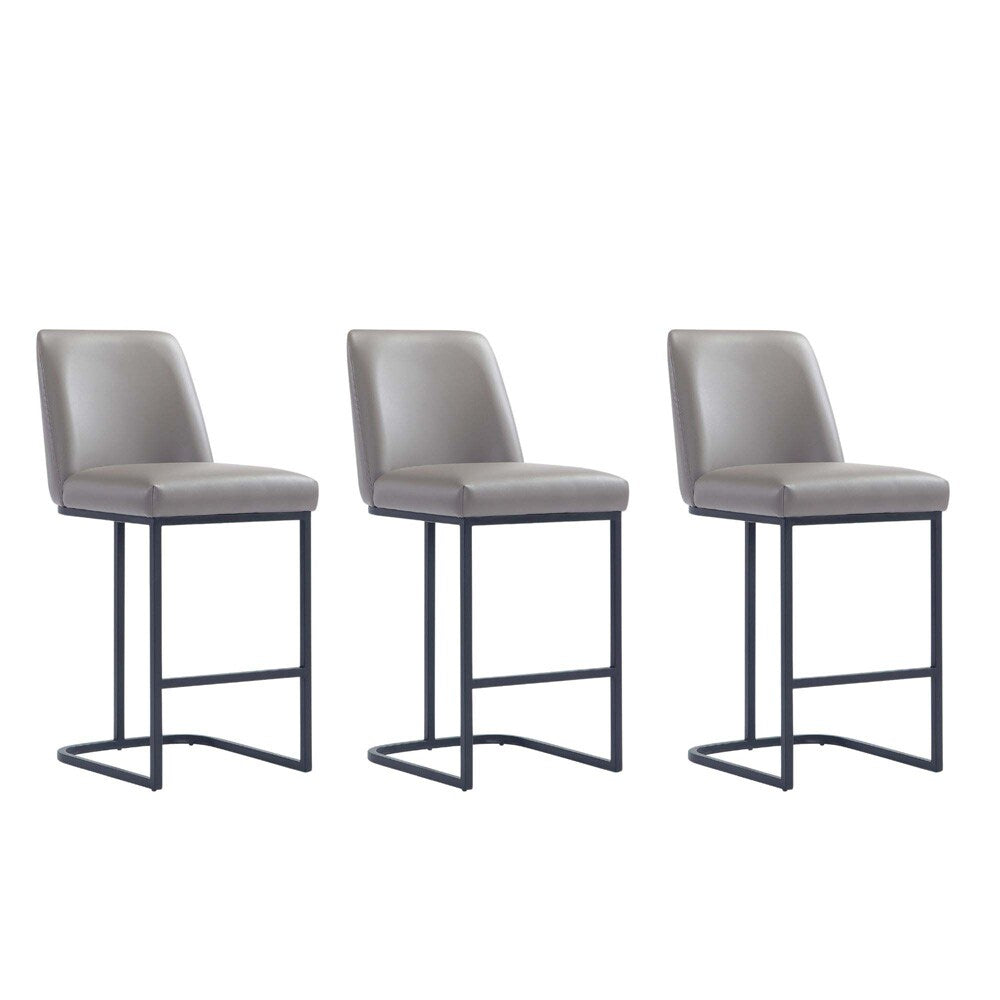 Manhattan Comfort - Serena Leatherette Counter Stool with Metal Legs in Grey - Set of 3 - 3-CS017-GY veiw 1