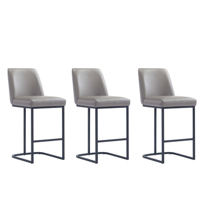 Manhattan Comfort - Serena Leatherette Counter Stool with Metal Legs in Grey - Set of 3 - 3-CS017-GY veiw 1