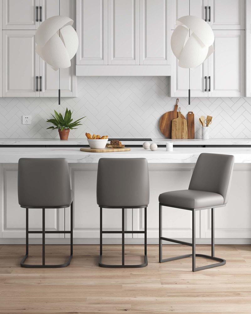 Manhattan Comfort - Serena Leatherette Counter Stool with Metal Legs in Grey - Set of 3 - 3-CS017-GY veiw 9