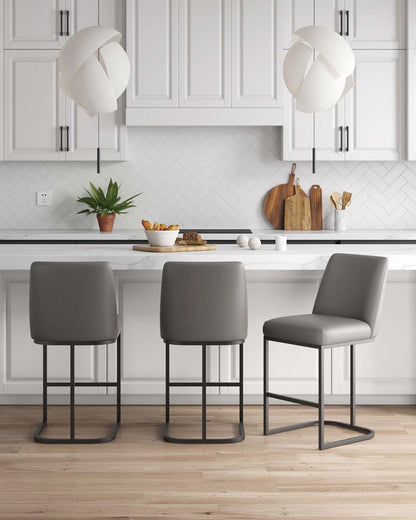 Manhattan Comfort - Serena Leatherette Counter Stool with Metal Legs in Grey - Set of 3 - 3-CS017-GY veiw 9