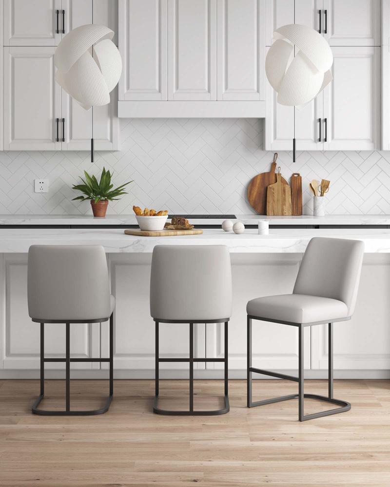 Manhattan Comfort - Serena Leatherette Counter Stool with Metal Legs in Light Grey - Set of 3 - 3-CS017-LG veiw 9