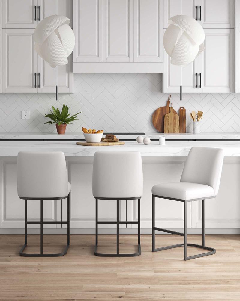 Manhattan Comfort - Serena Leatherette Counter Stool with Metal Legs in White - Set of 3 - 3-CS017-WH veiw 9