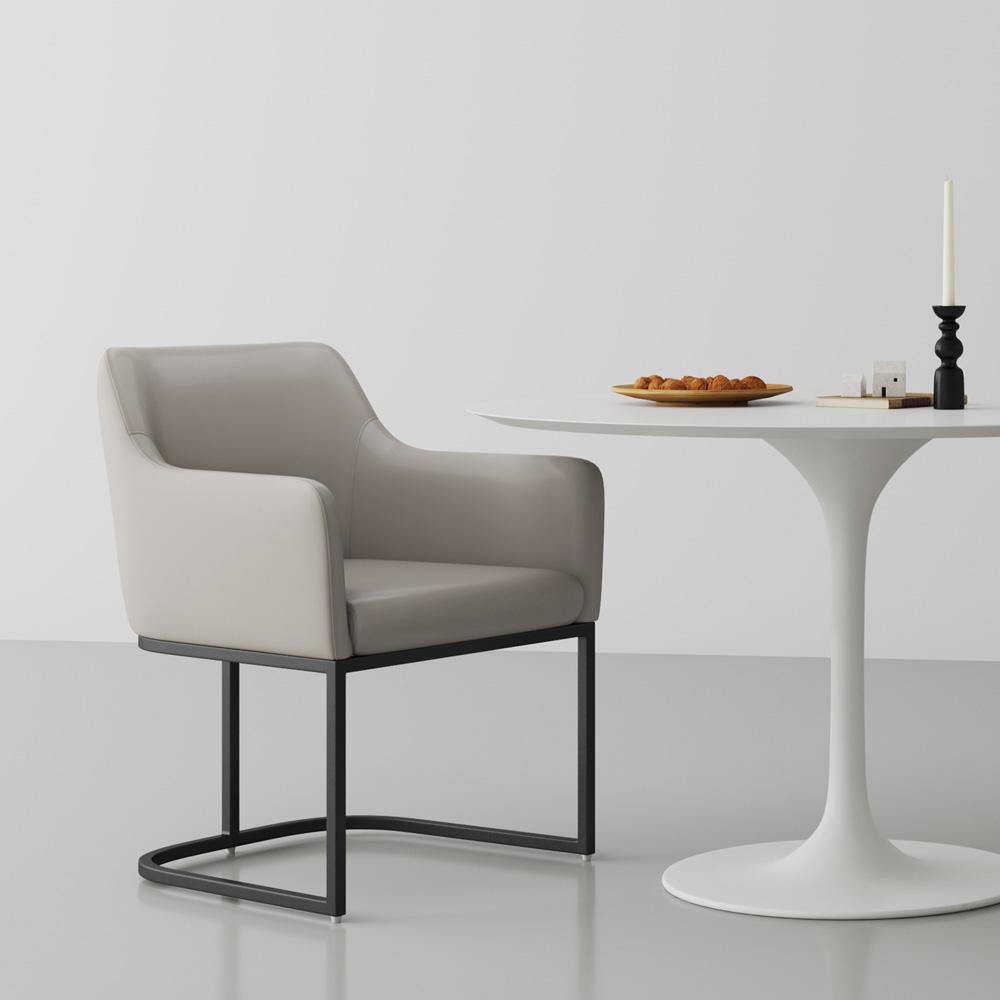 Manhattan Comfort - Serena Leatherette Dining Armchair with Steel Legs in Light Grey - DC056AR-LG veiw 7