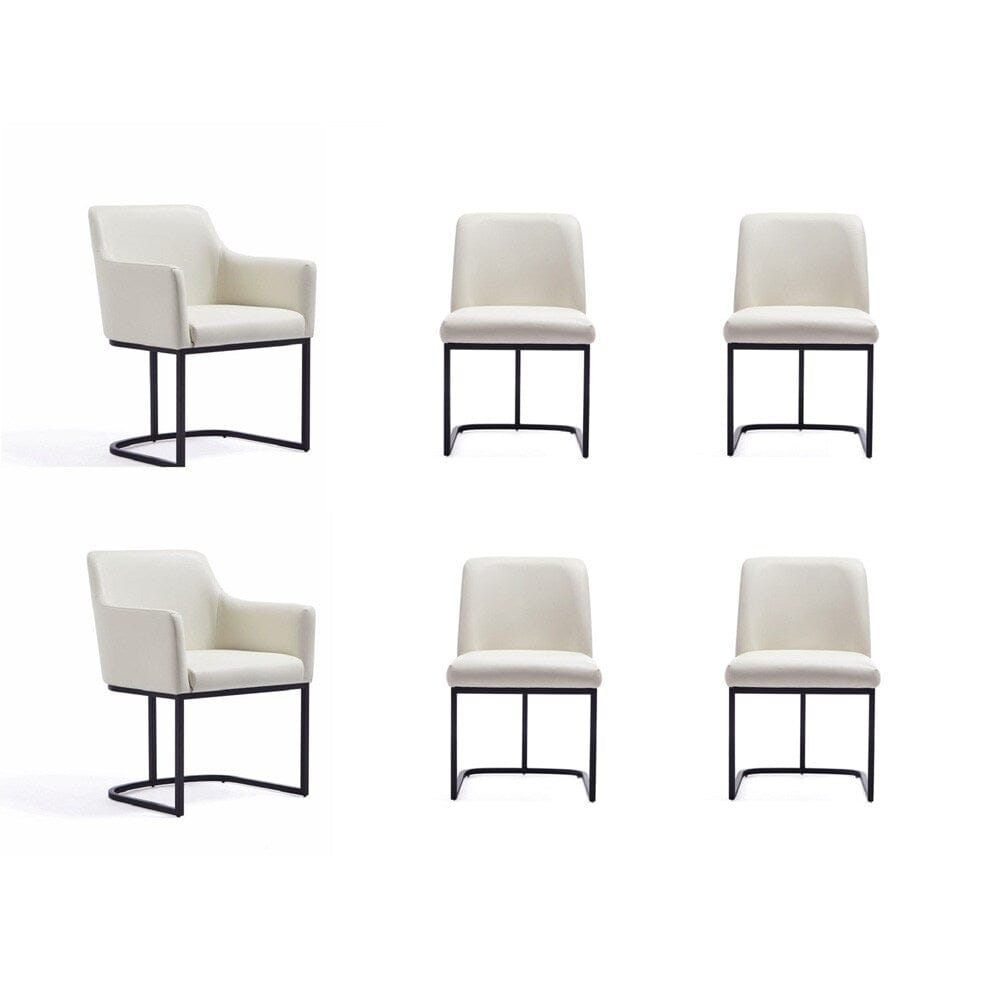 Manhattan Comfort - 6-Piece Serena Dining Armchair - LeatheretteDining Chair - Faux Leather Dining Set with Steel Legs in Cream - 6-DC056-CR veiw 1