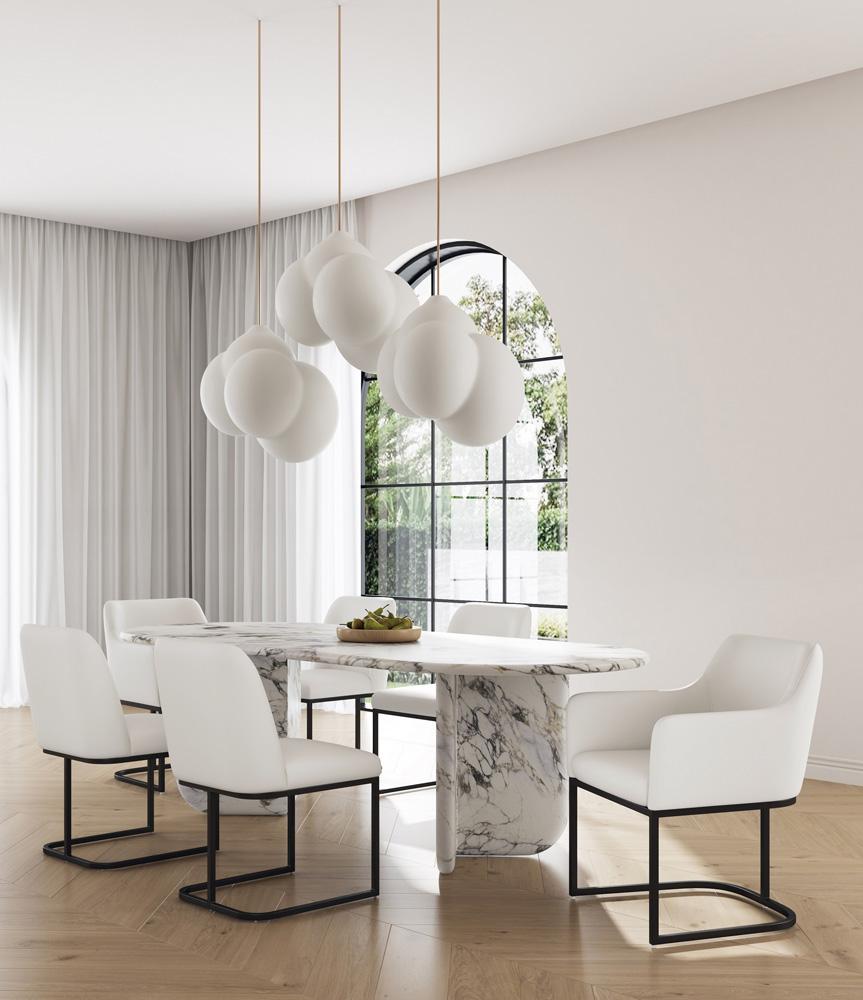 Manhattan Comfort - 6-Piece Serena Dining Armchair - LeatheretteDining Chair - Faux Leather Dining Set with Steel Legs in Cream - 6-DC056-CR veiw 9