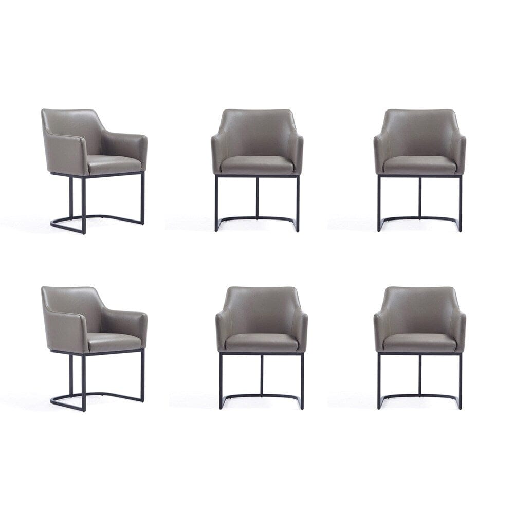 Manhattan Comfort - 6-Piece Serena Dining Armchair - LeatheretteDining Chair - Faux Leather Dining Set with Steel Legs in Grey - 6-DC056-GY veiw 1