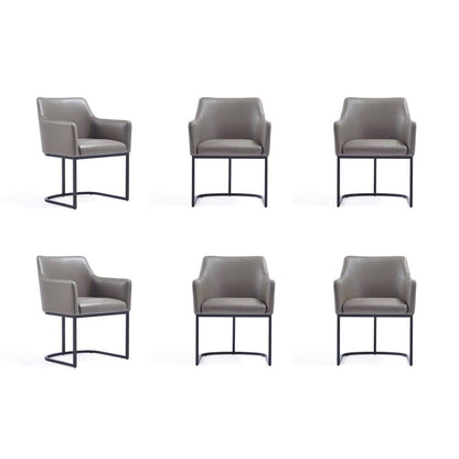 Manhattan Comfort - 6-Piece Serena Dining Armchair - LeatheretteDining Chair - Faux Leather Dining Set with Steel Legs in Grey - 6-DC056-GY veiw 1