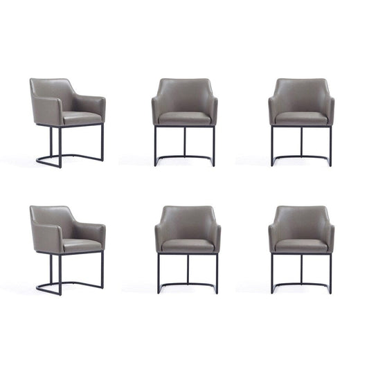 Manhattan Comfort - 6-Piece Serena Dining Armchair - LeatheretteDining Chair - Faux Leather Dining Set with Steel Legs in Grey - 6-DC056-GY veiw 1