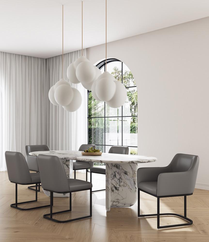 Manhattan Comfort - 6-Piece Serena Dining Armchair - LeatheretteDining Chair - Faux Leather Dining Set with Steel Legs in Grey - 6-DC056-GY veiw 9