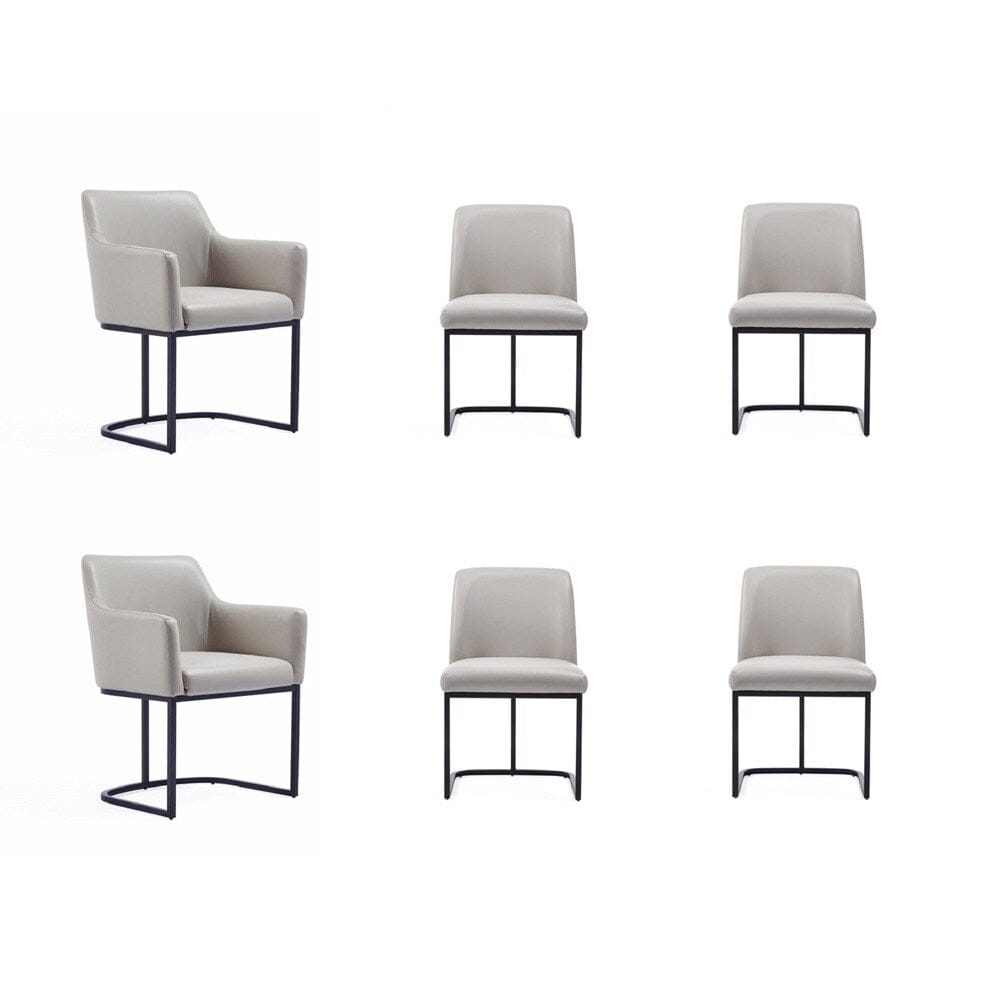 Manhattan Comfort - 6-Piece Serena Dining Armchair - LeatheretteDining Chair - Faux Leather Dining Set with Steel Legs in Light Grey - 6-DC056-LG veiw 1